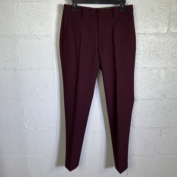 Bar III Men S Slim-Fit Wool Blend Stretch Dress Pants Berry Red 30x30 - Picture 7 of 9